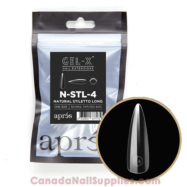 Apres GELX Natural Stiletto Long Tips, 4, 50 pcs Canada Nail Supplies